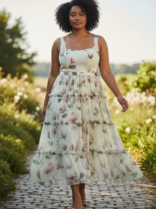 Adrianna Papell Dresses & Skirts - Adrianna PAPELL floral midi dress with square neck line, pale green 12 wedding